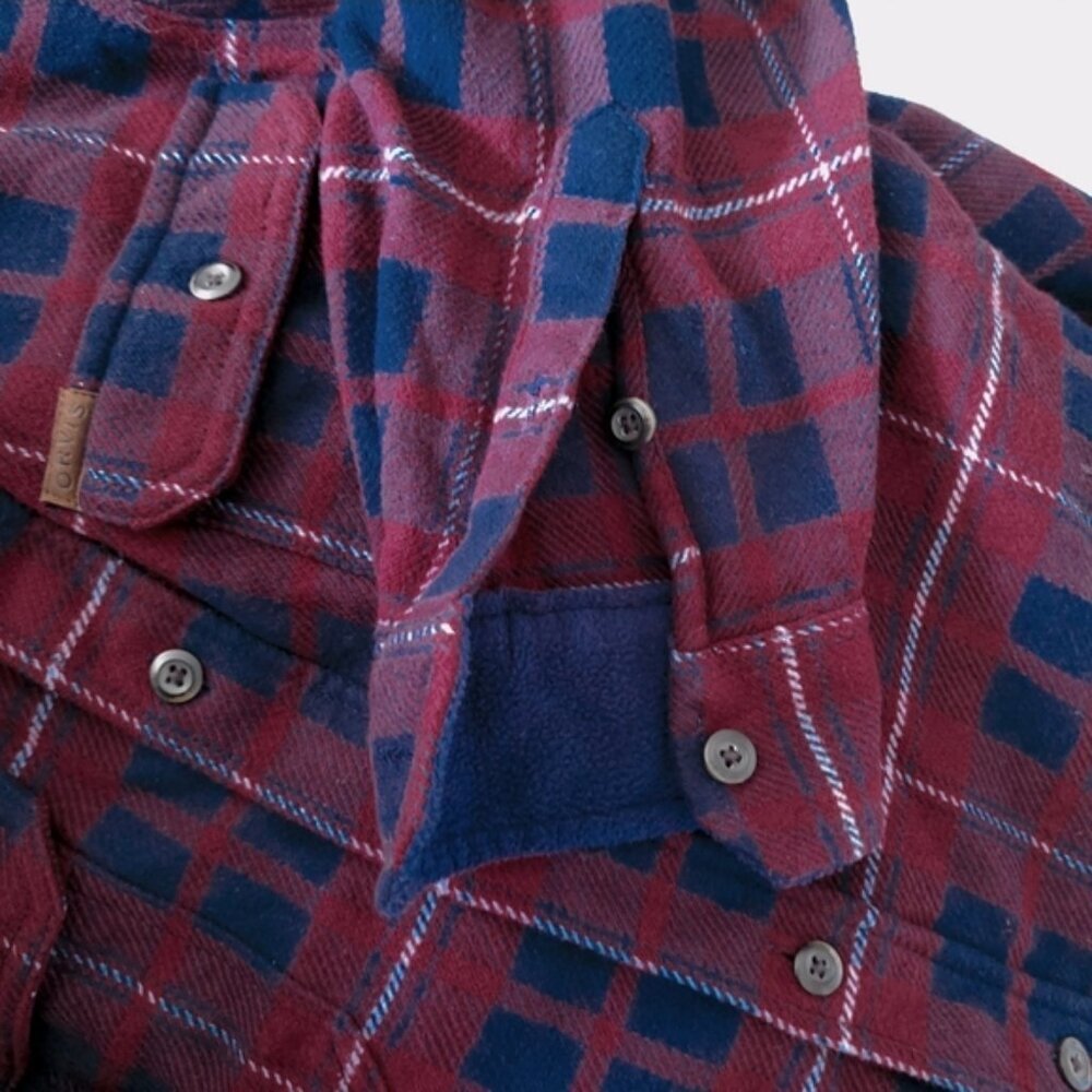 New ORVIS Thick Burgundy + Blue Premium Plaid Flannel Over Shirt - Picture 14 of 15